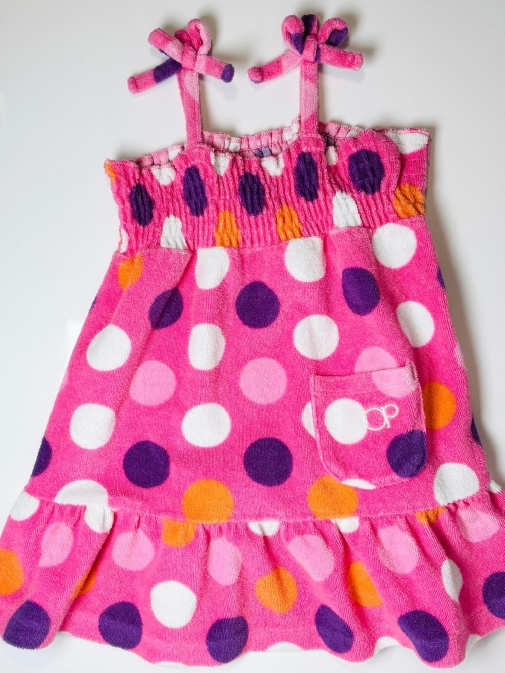 Vintage Y2K Op Ocean Pacific Pink Polka Dot Terry Cloth Dress Summer Beach Pool